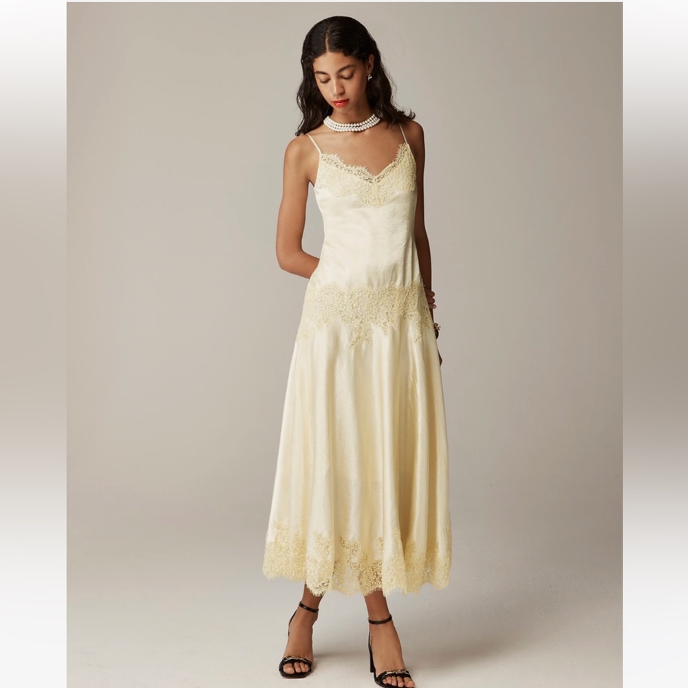 NWT J. Crew Collection Lace Trim Slip Dress in Textured Satin